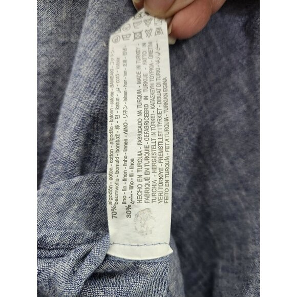 Zara Woman Sz Med  Soft Blue Chambray Fabric Tied Sleeves Casual Sophisticated - Picture 6 of 8